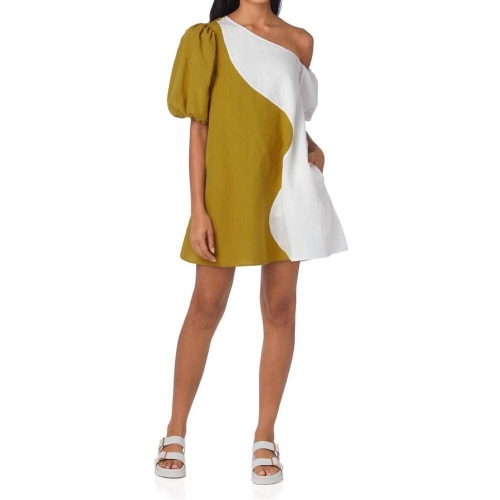 CROSBY by Mollie Burch Olive and White One-Shoulder Mini Dress